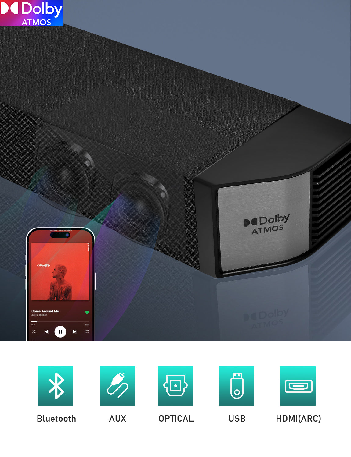 5.1.2 Barra de sonido premium con Dolby Atmos, sistema de sonido